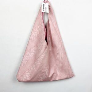 Ah-dorned Blush Suede Python Reversible Hobo Sling